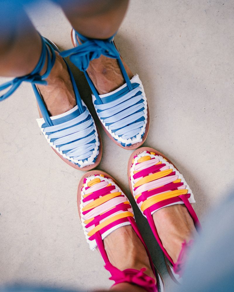 La Ilona, huarache en cuir bovin et nylon avec double crêpe beige