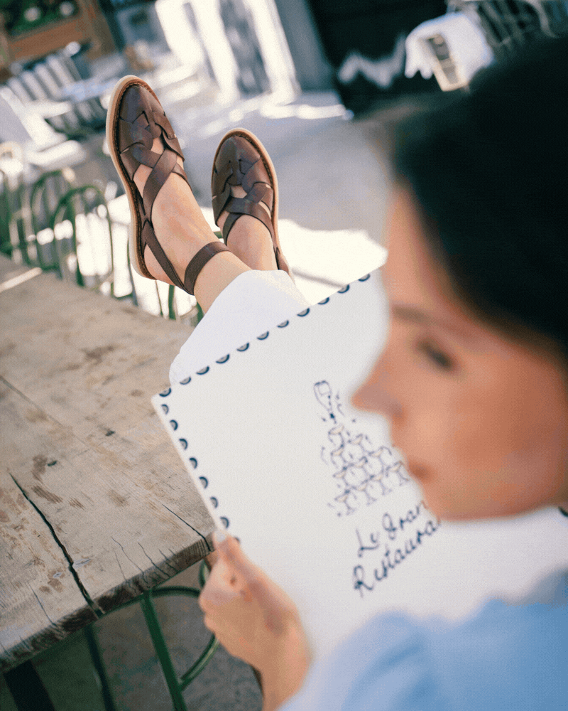 La Elba chocolat, sandale en cuir bovin et double crêpe beige