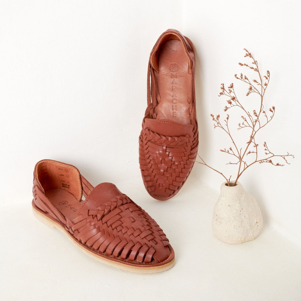 Sandale huarache en cuir tressé naturel – Alegre Tabac Mapache