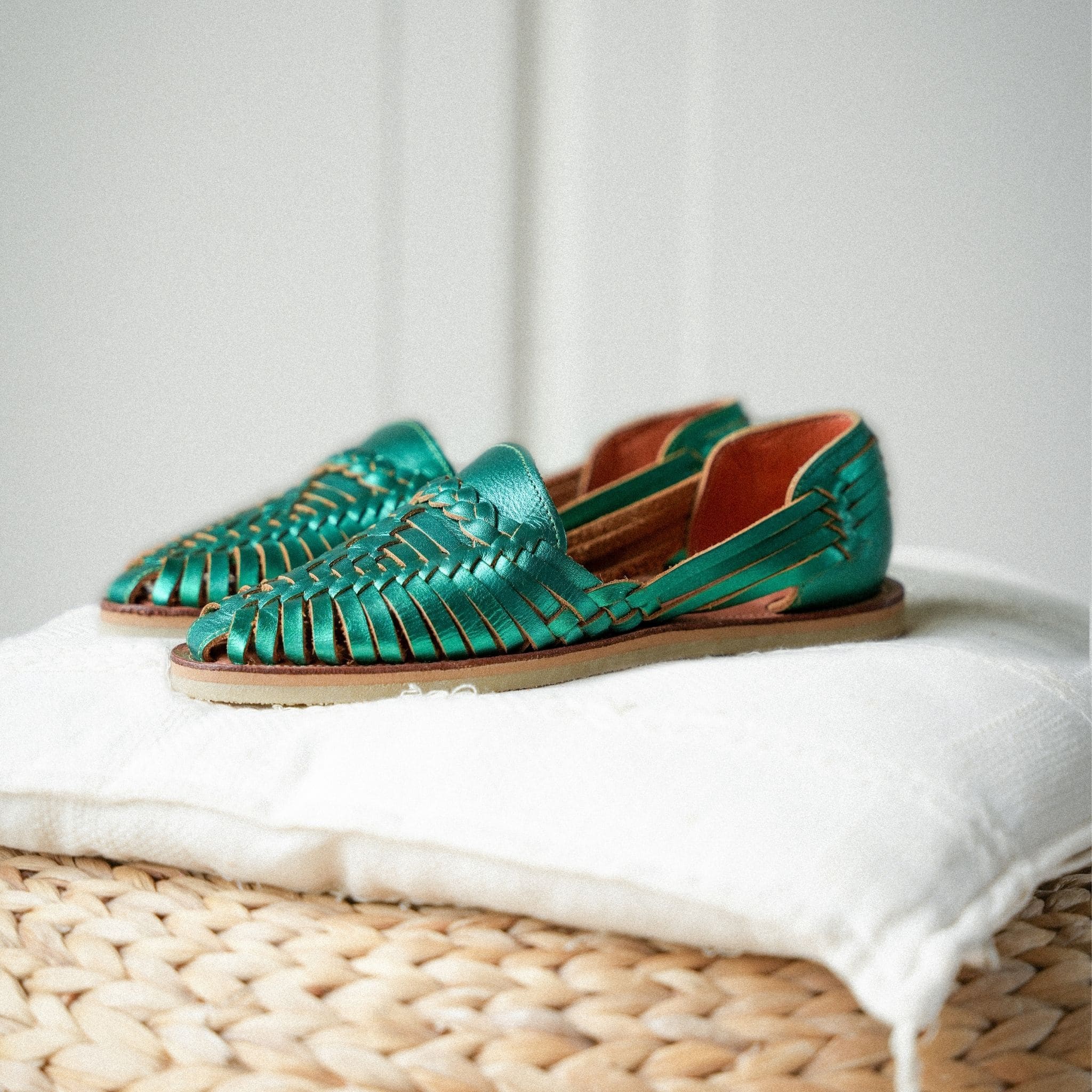 週末価格　美品　SoorPloom Huarache, Sandal 33 Women's Braided Leather Shoes - Alegre Emerald Green | Mapache