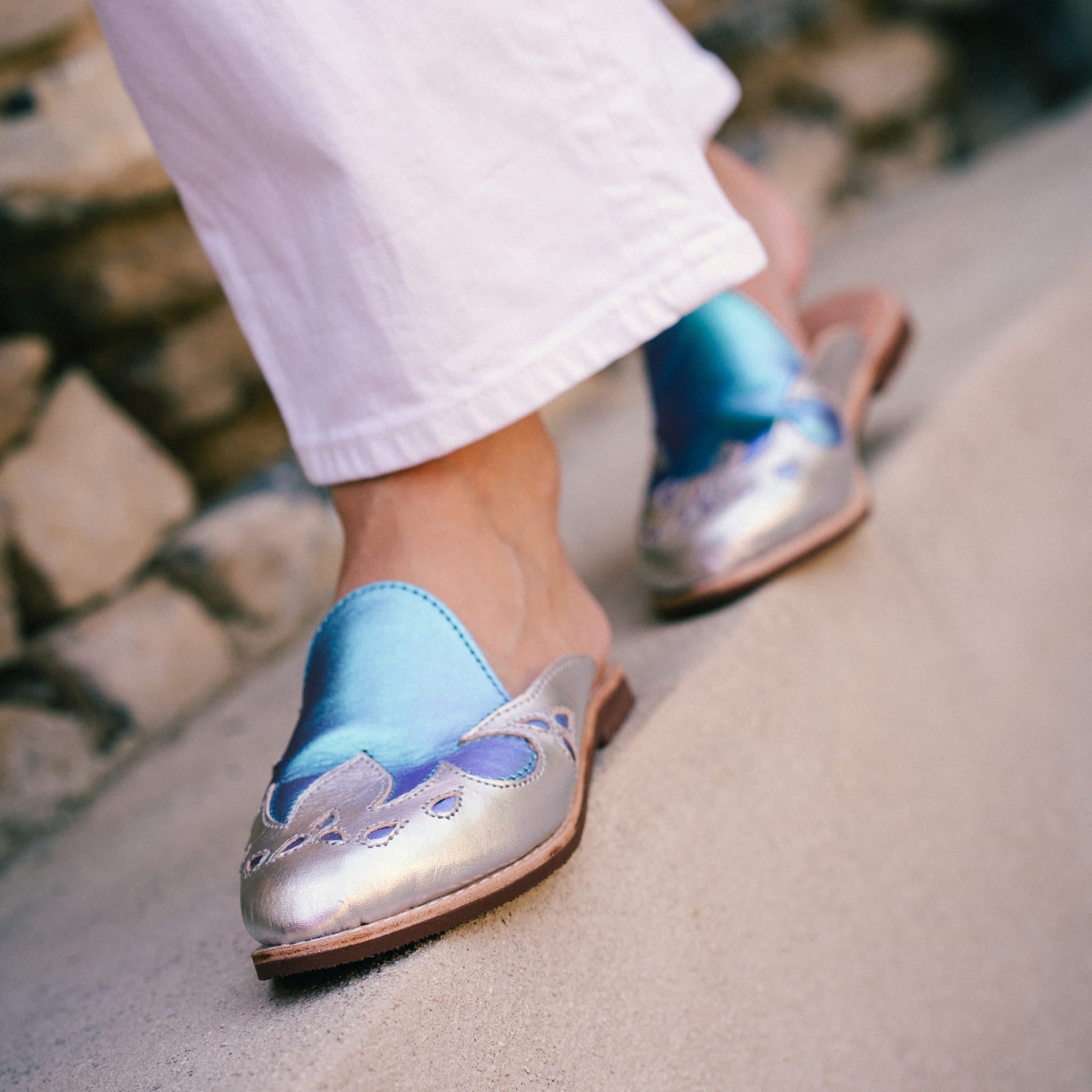 SANTIAGO ARGENT BLUE MERMAID - MULE FEMME MAPACHE